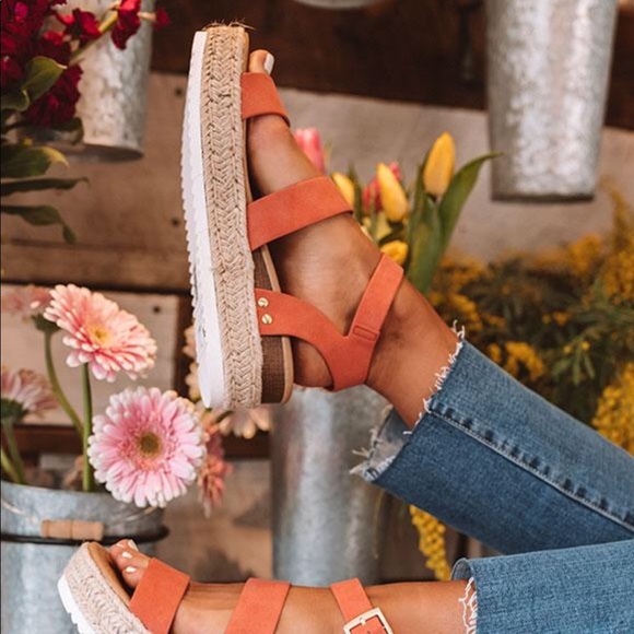 New! BRYCE Coral Flatform Espadrille Sandal - Picture 6 of 8